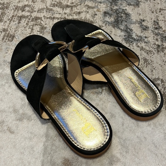Browns Suede Slip On Sandals with gold buckle - Picture 3 of 4